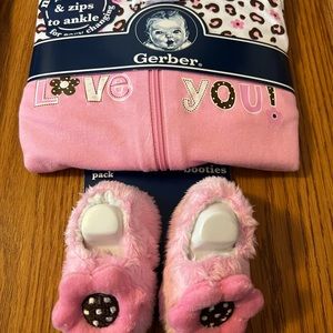 0-3 Month Girls Long Sleeve Sleep & Play Infant Clothes Gerber with Slippers